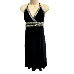 Little Black Shiny Party Dress Silver Sequin V-Neck by AGB Womens Size 12